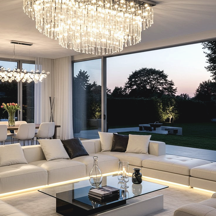 Luxury living room interior featuring elegant modern furniture, premium décor, soft natural lighting, neutral color palette, and a sophisticated contemporary design