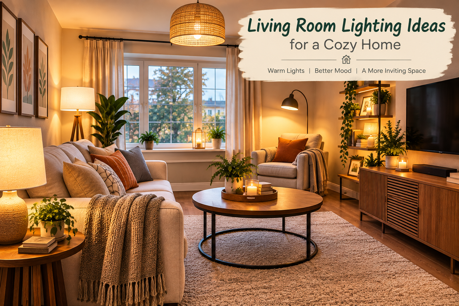 Cozy living room with warm lighting